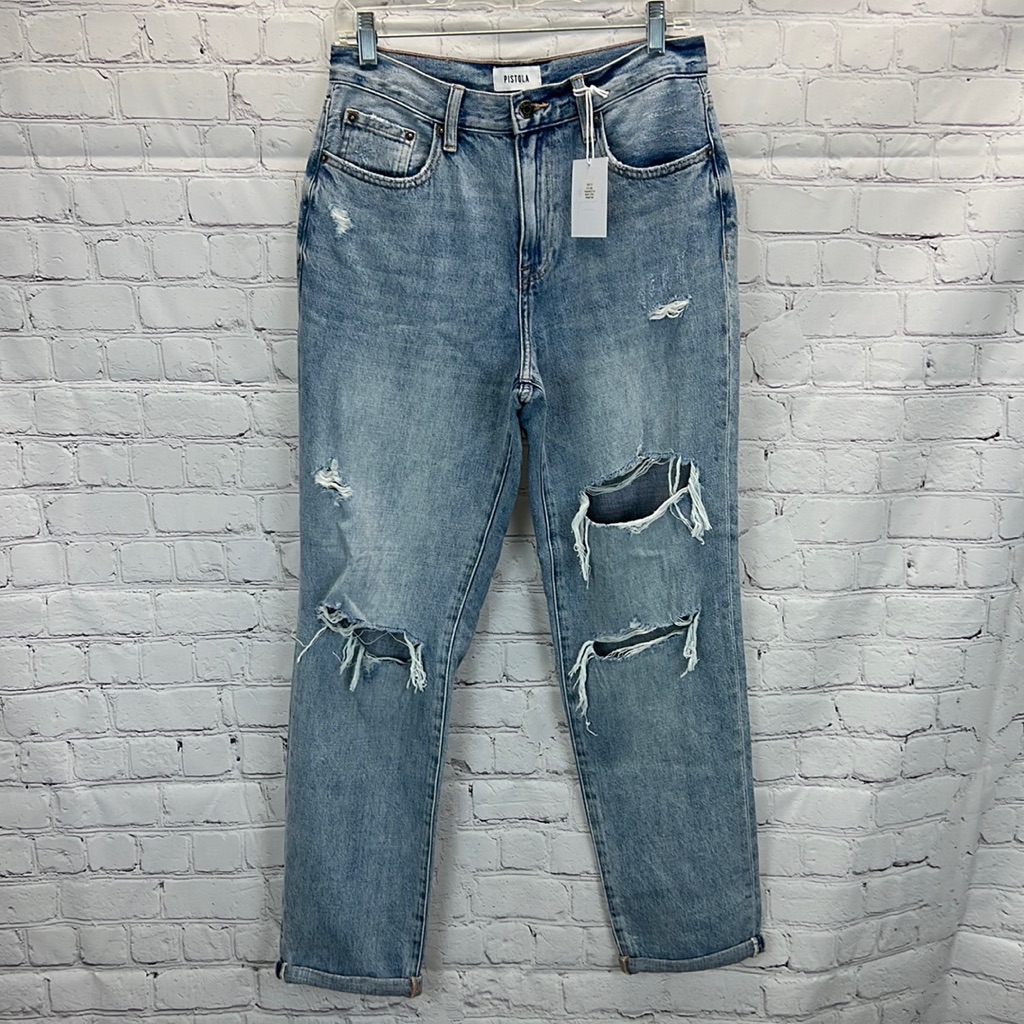 Pistola Presley High Rise Relaxed Roller Distressed Jeans Nwt Sz 27 Primetime